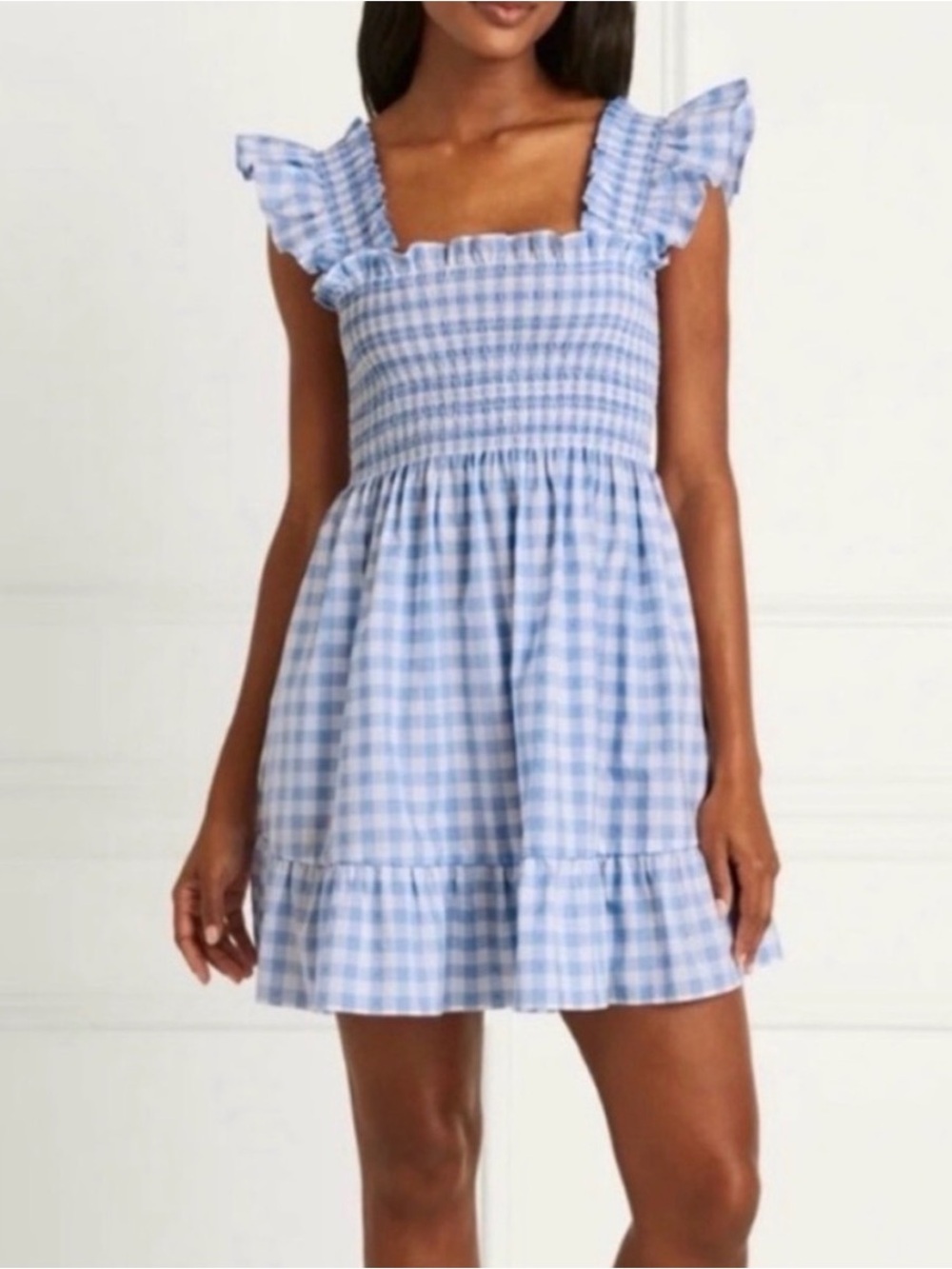 Hill House The Elizabeth Nap Dress in Powder Blue Gingham Size S